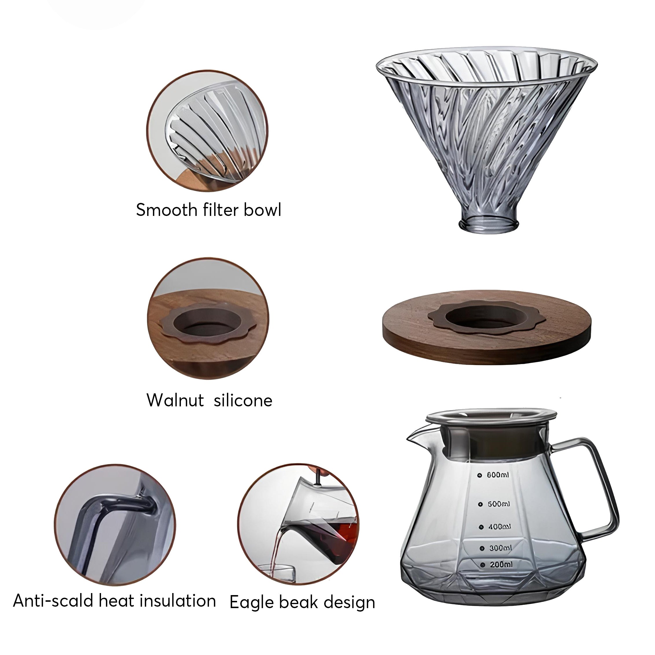 Coffee Brewing V60 Set with Walnut Wood Holder and Sharing Pot - Lastaforest