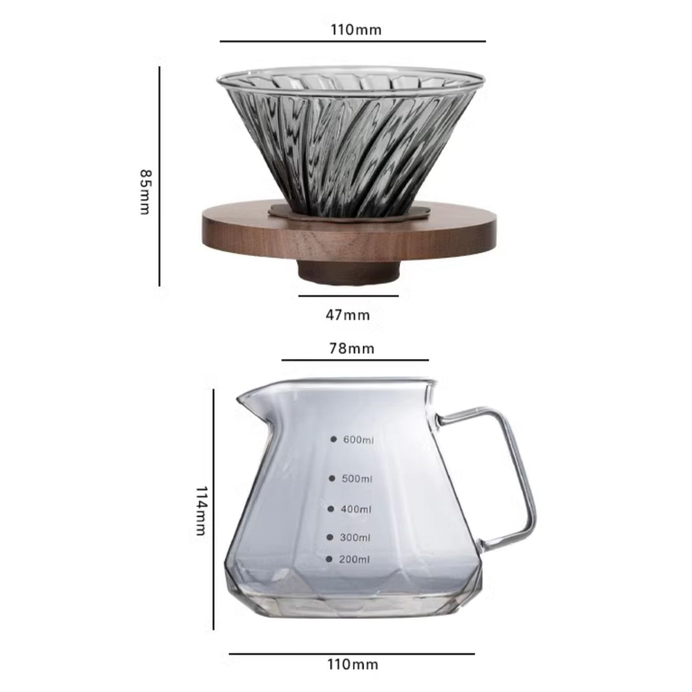 Coffee Brewing V60 Set with Walnut Wood Holder and Sharing Pot - Lastaforest