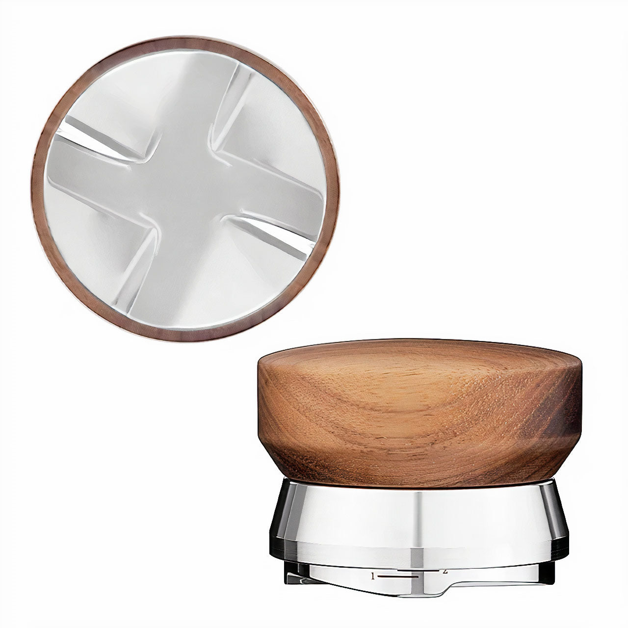 Adjustable Depth Espresso Distributor with Walnut Handle - Thumbnail 2