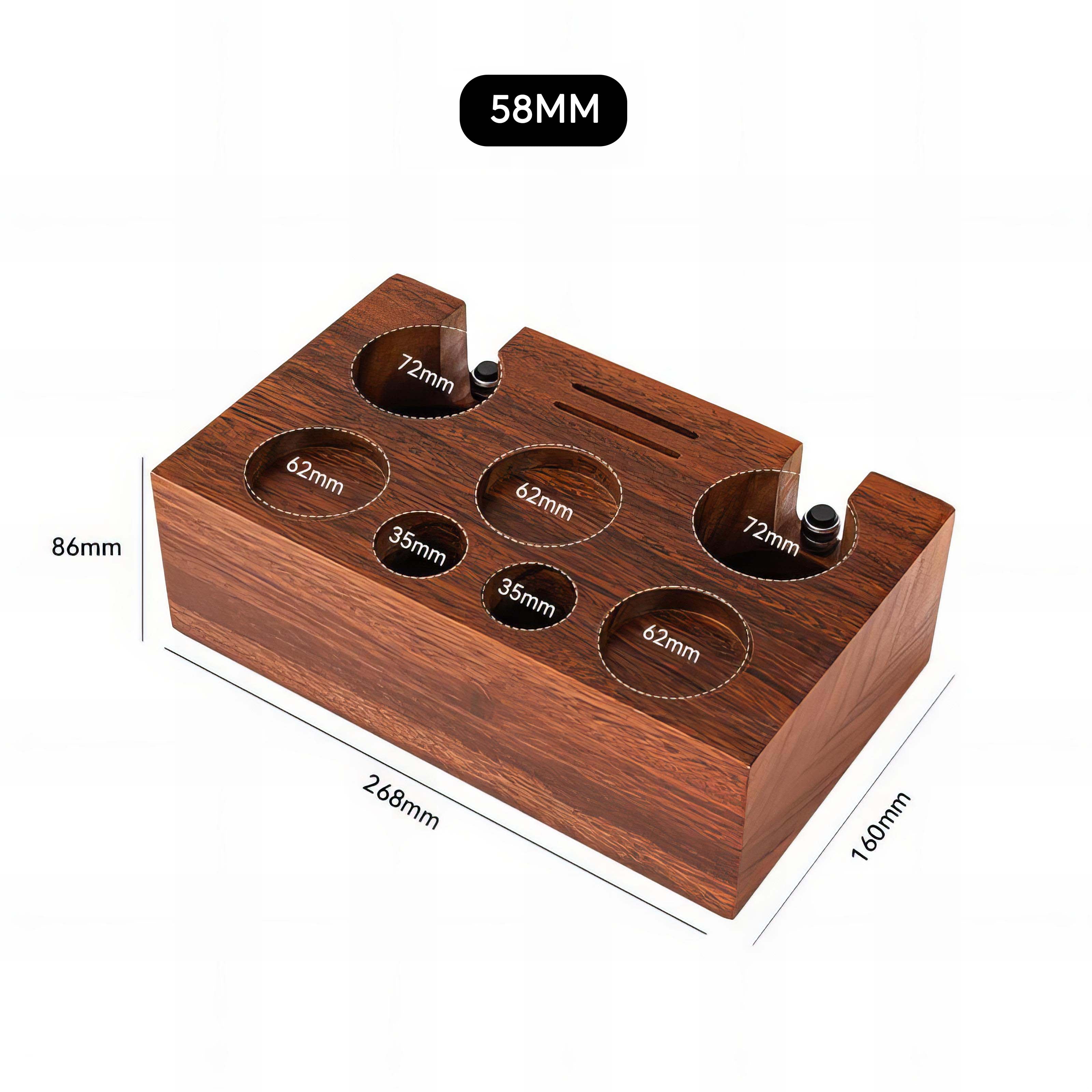 Stazione Tamper In Legno Di Noce 51-54 Mm Per Accessori Caffè Espresso - Organizer Con Contenitore In Acciaio Inox Per Portafiltro E Distributore