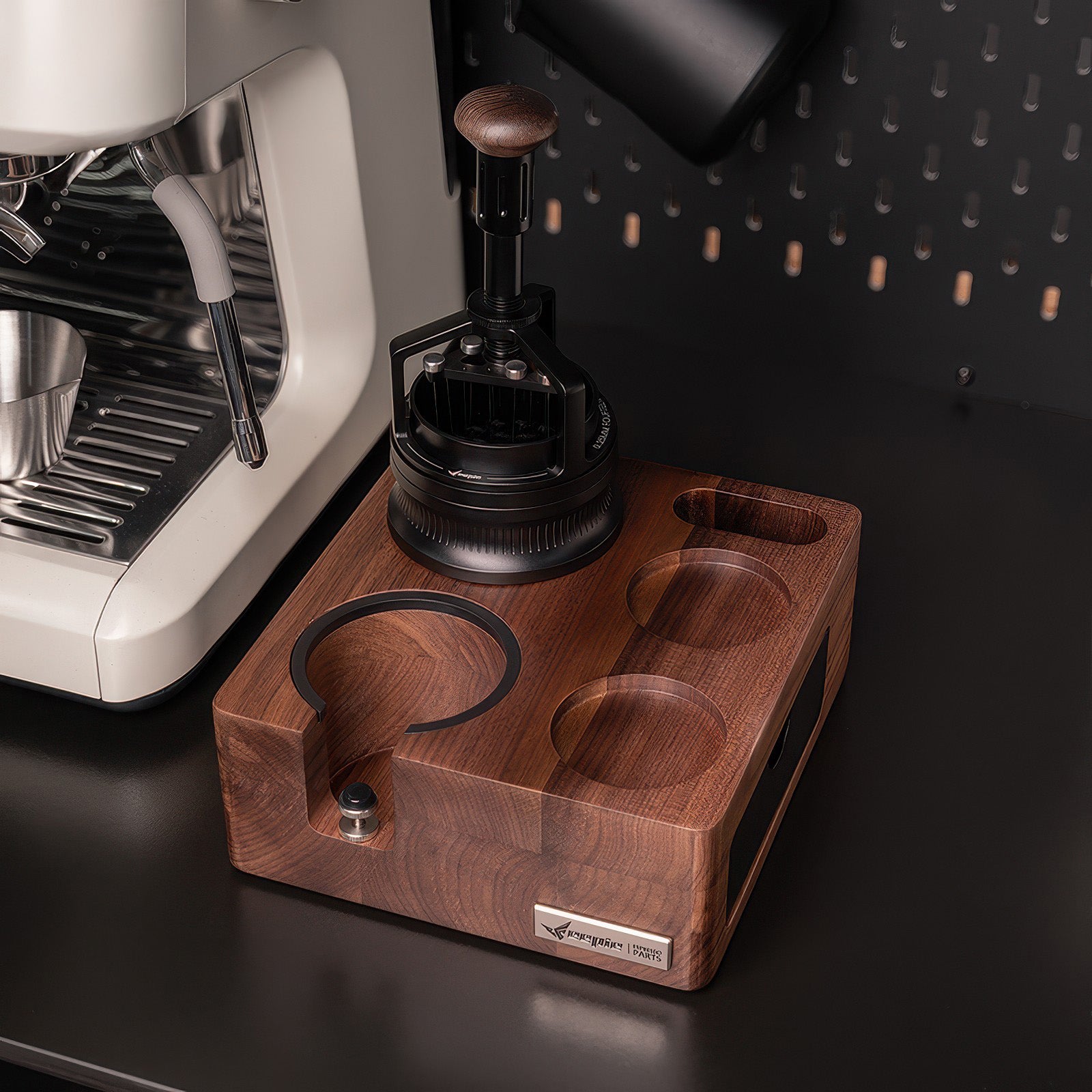 Walnut Coffee Tamping Station with Expandable Storage | Lastaforest