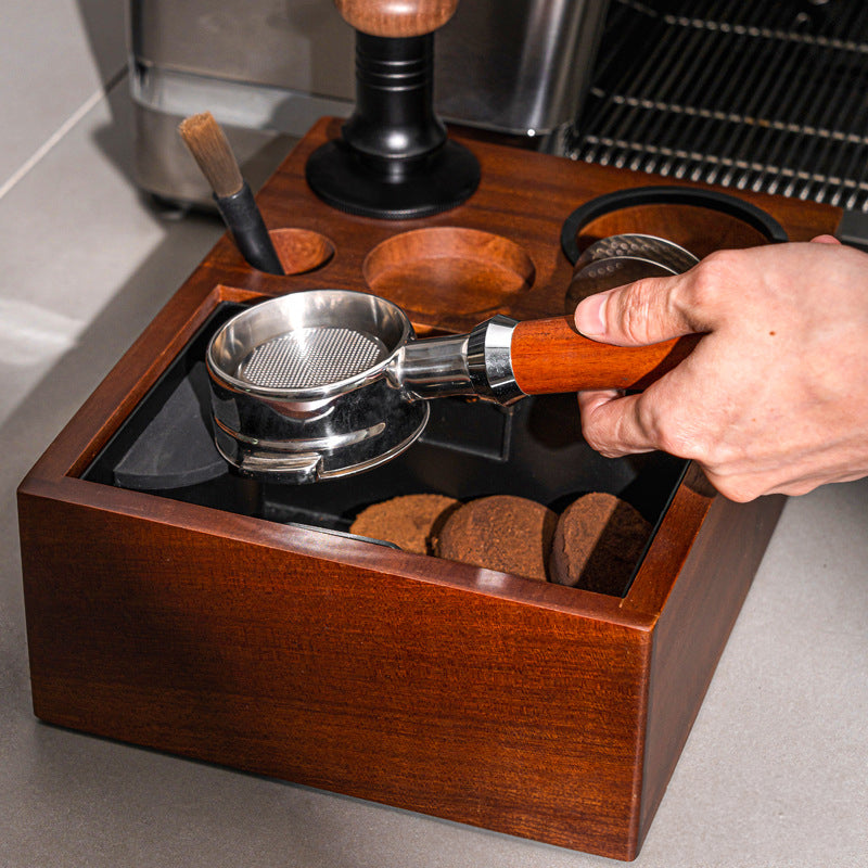 Solid Wood Coffee Tamper Station with Integrated Grounds Box - Lastaforest