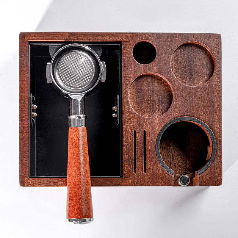 Solid Wood Coffee Tamper Station with Integrated Grounds Box - Lastaforest