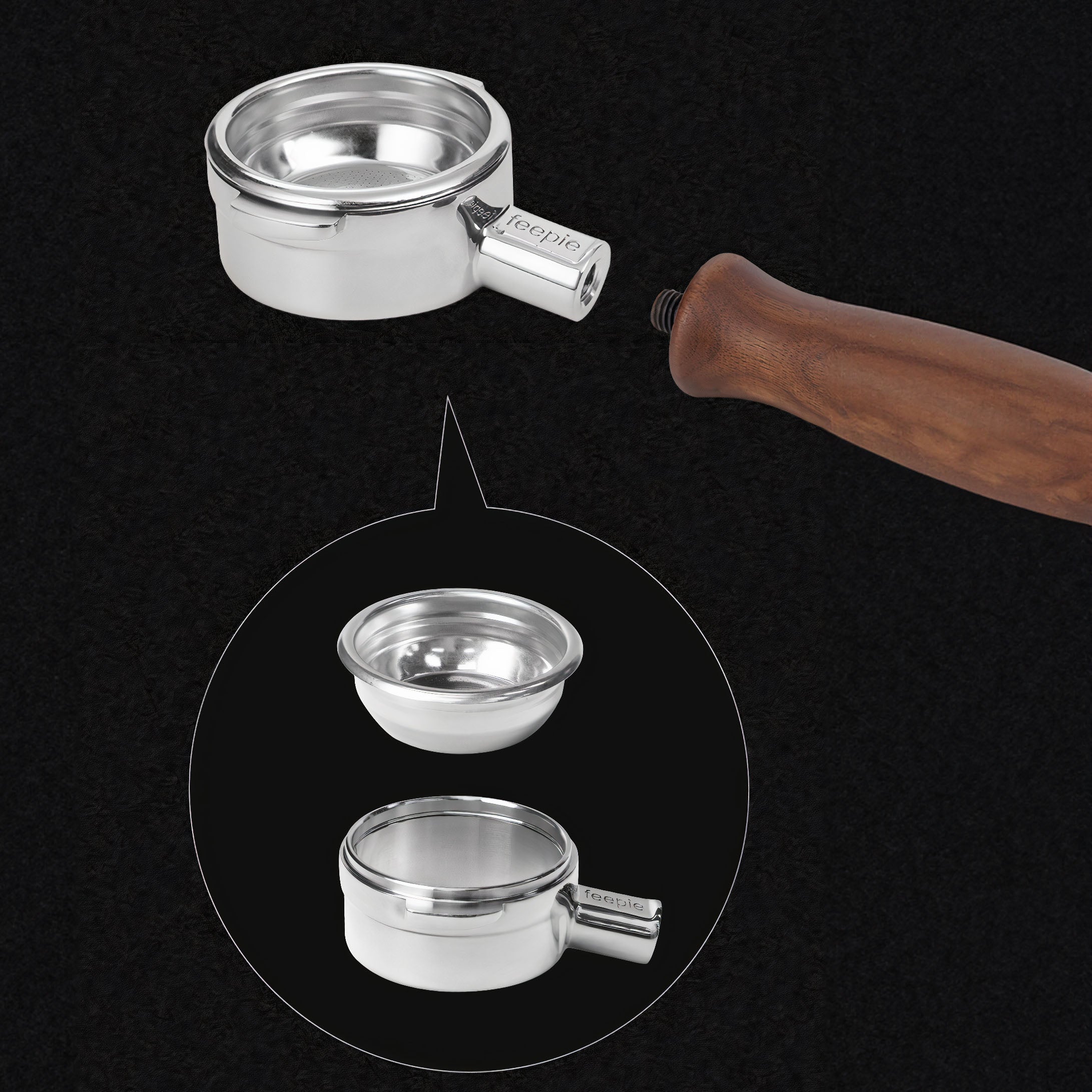 Stainless Steel Bottomless Portafilter with Walnut Handle - Lastaforest