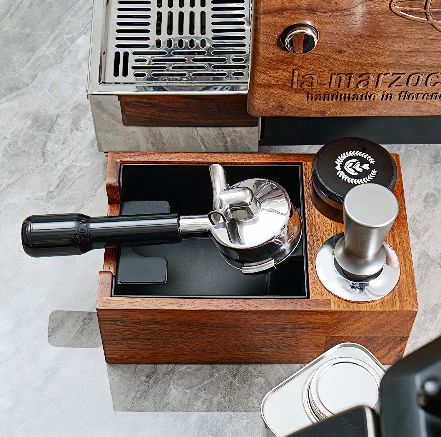 Wooden Coffee Tamper Station with Knock Box – Lastaforest