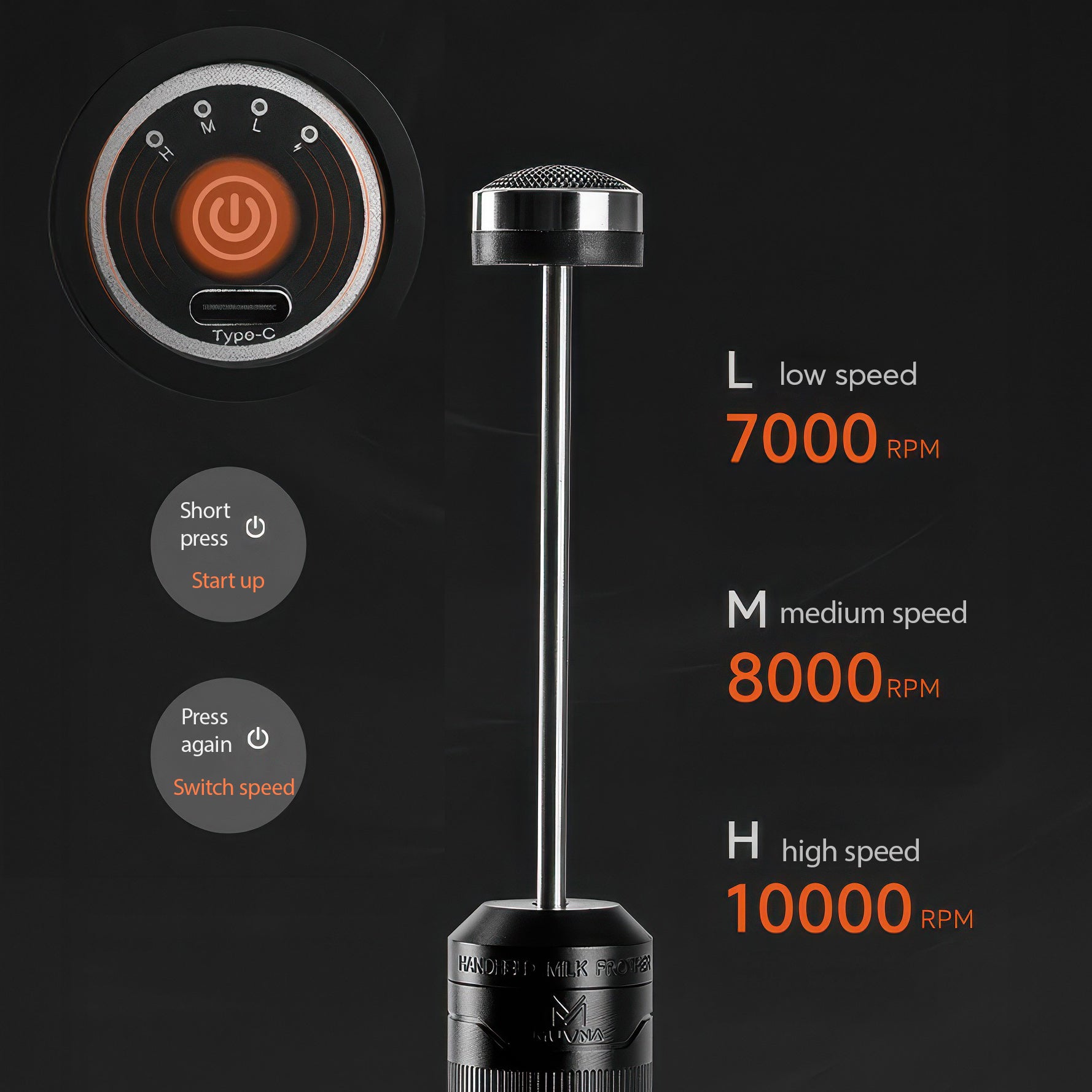 Electric Handheld Milk Frother Rechargeable - Thumbnail 3