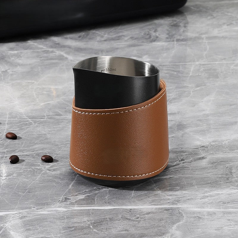 Latte Art Pitcher with Leather Heat Sleeve