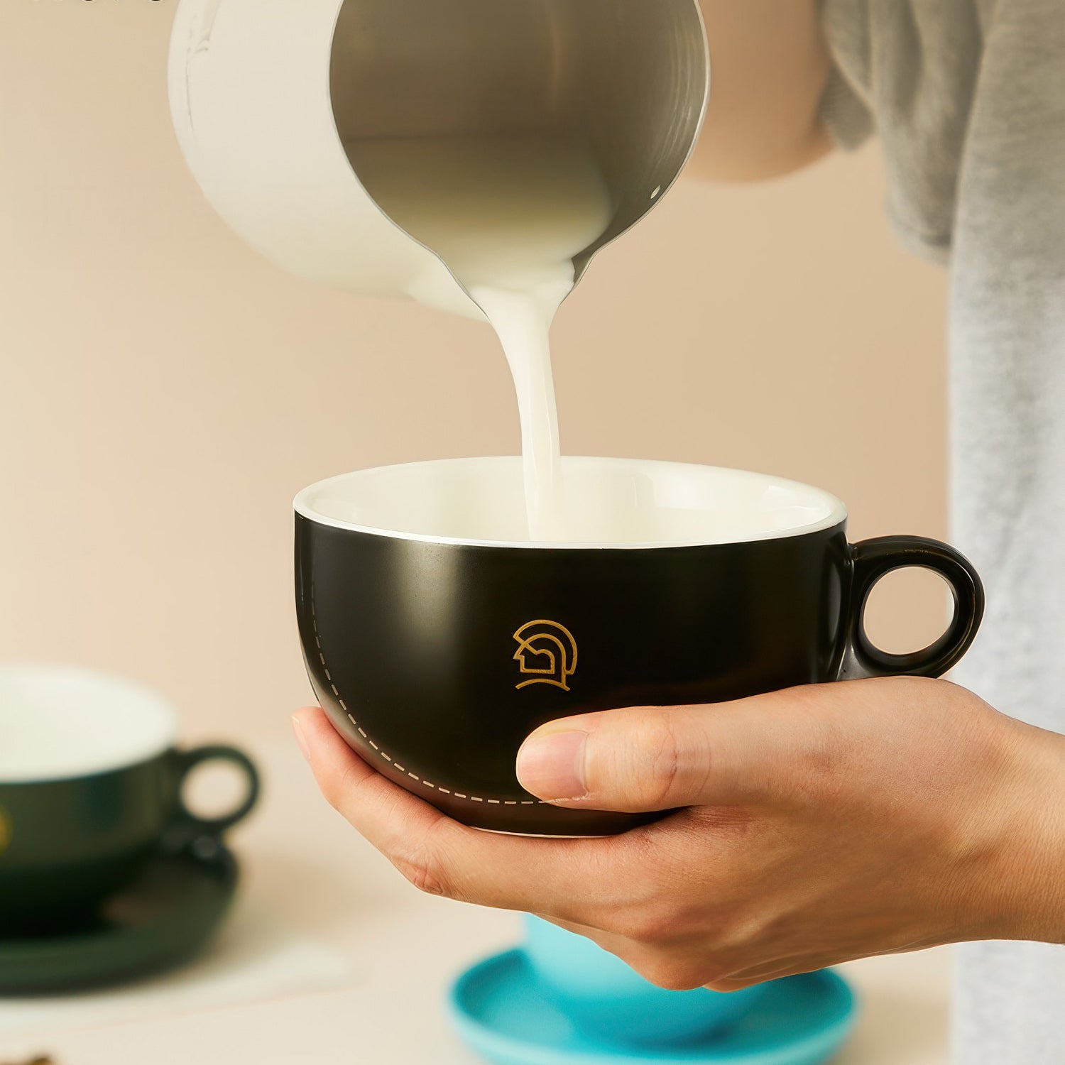 Keramik-Kaffeetasse mit Untertasse Set