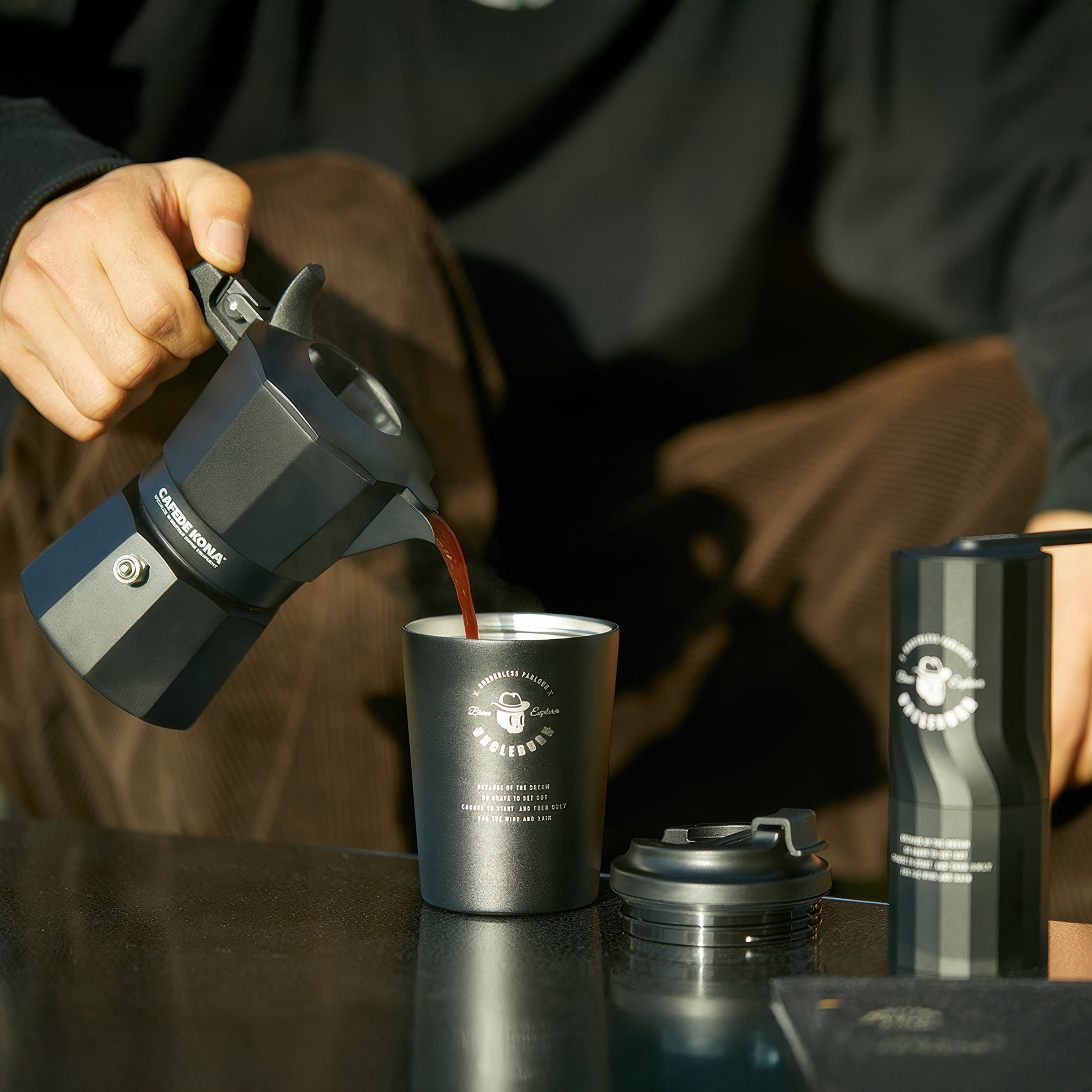 Travel Coffee Case with Moka Pot & Manual Grinder