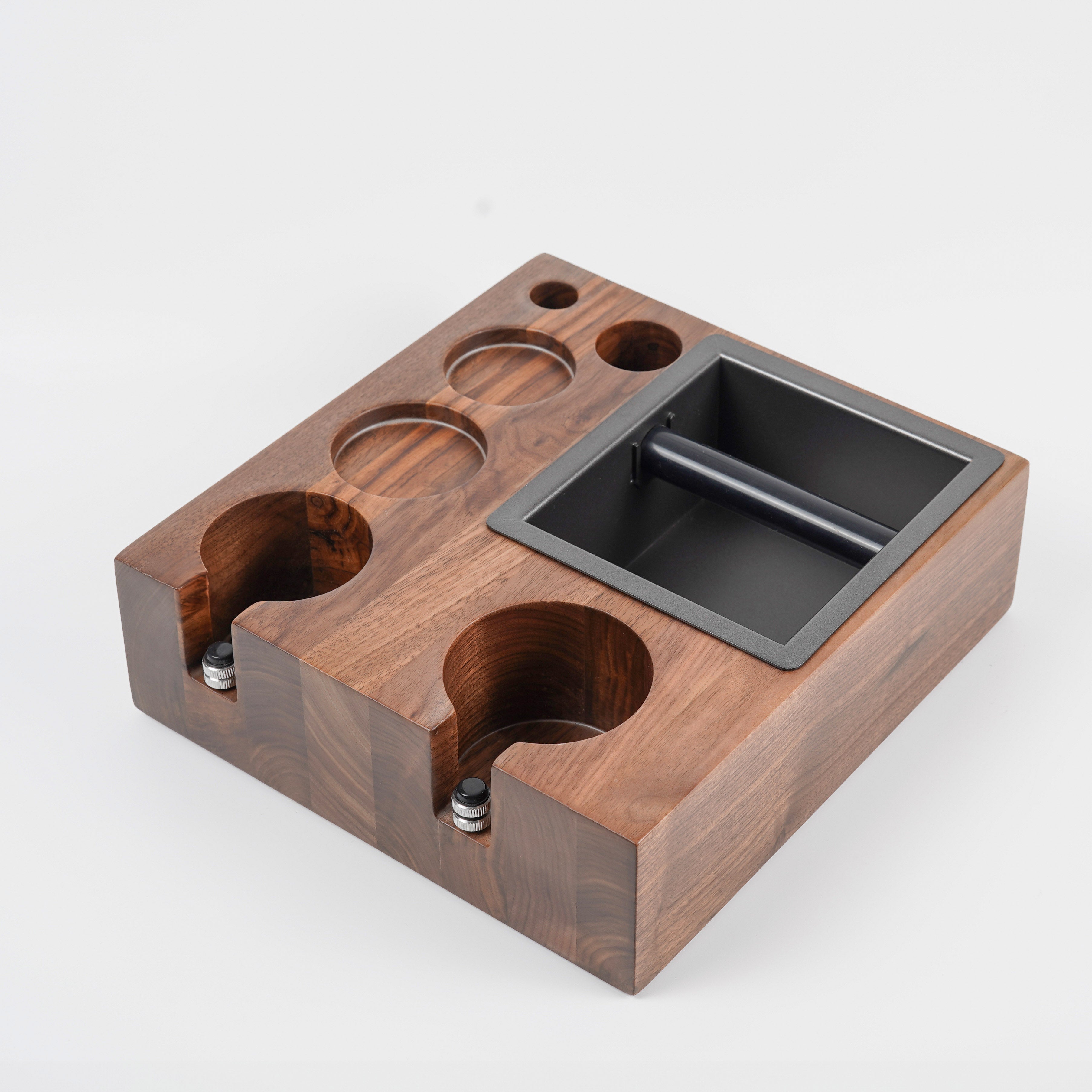 Espresso Knock Box Tamping Station 4 in1 Walnut Wood 3 Hole Storag