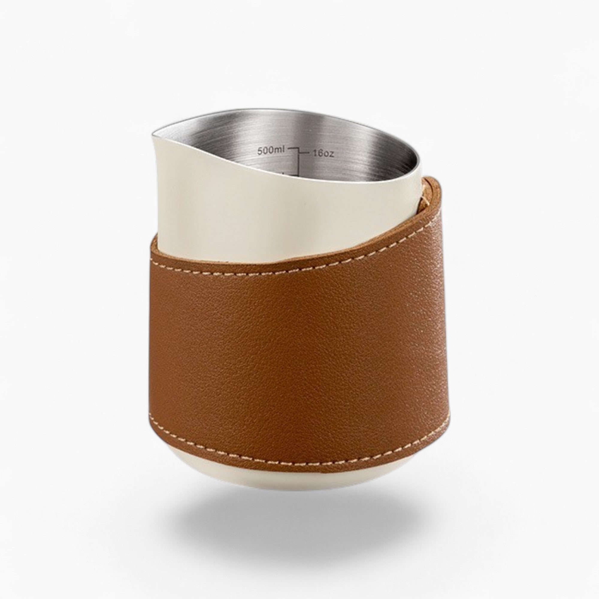 Latte Art Pitcher with Leather Heat Sleeve