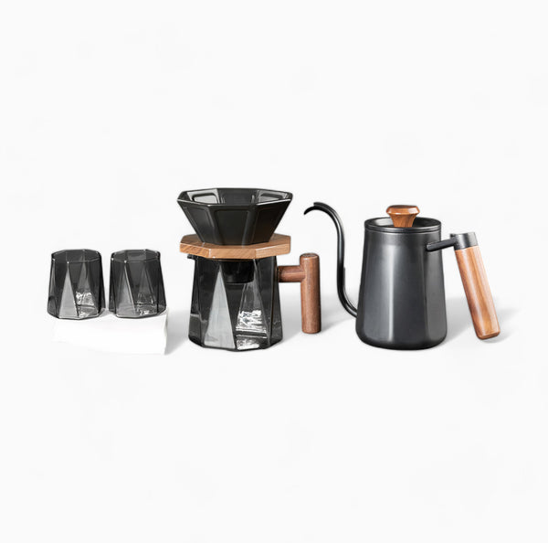 Octagonal Pour Over Coffee Set with Sharing Pot, Manual Grinder