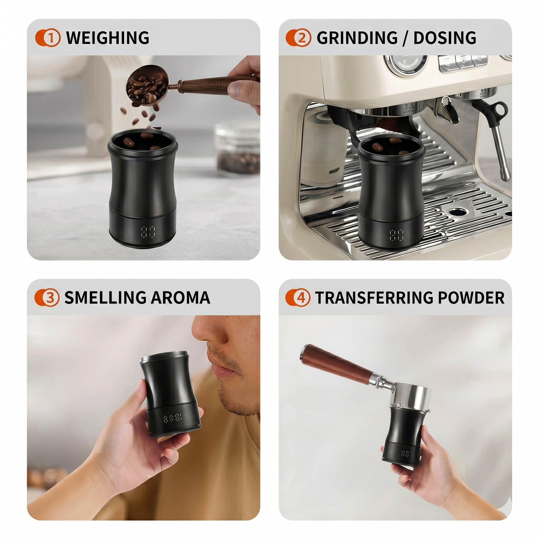 Coffee Dosing Cup with Built-In Scale