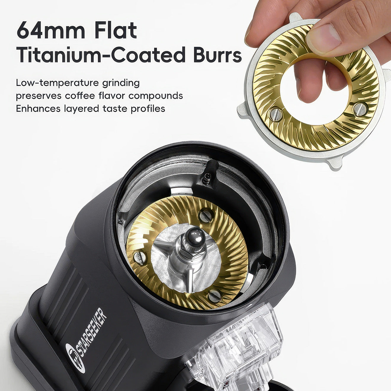 STARSEEKER E64 Electric Coffee Grinder - 64mm Titanium Flat Burr